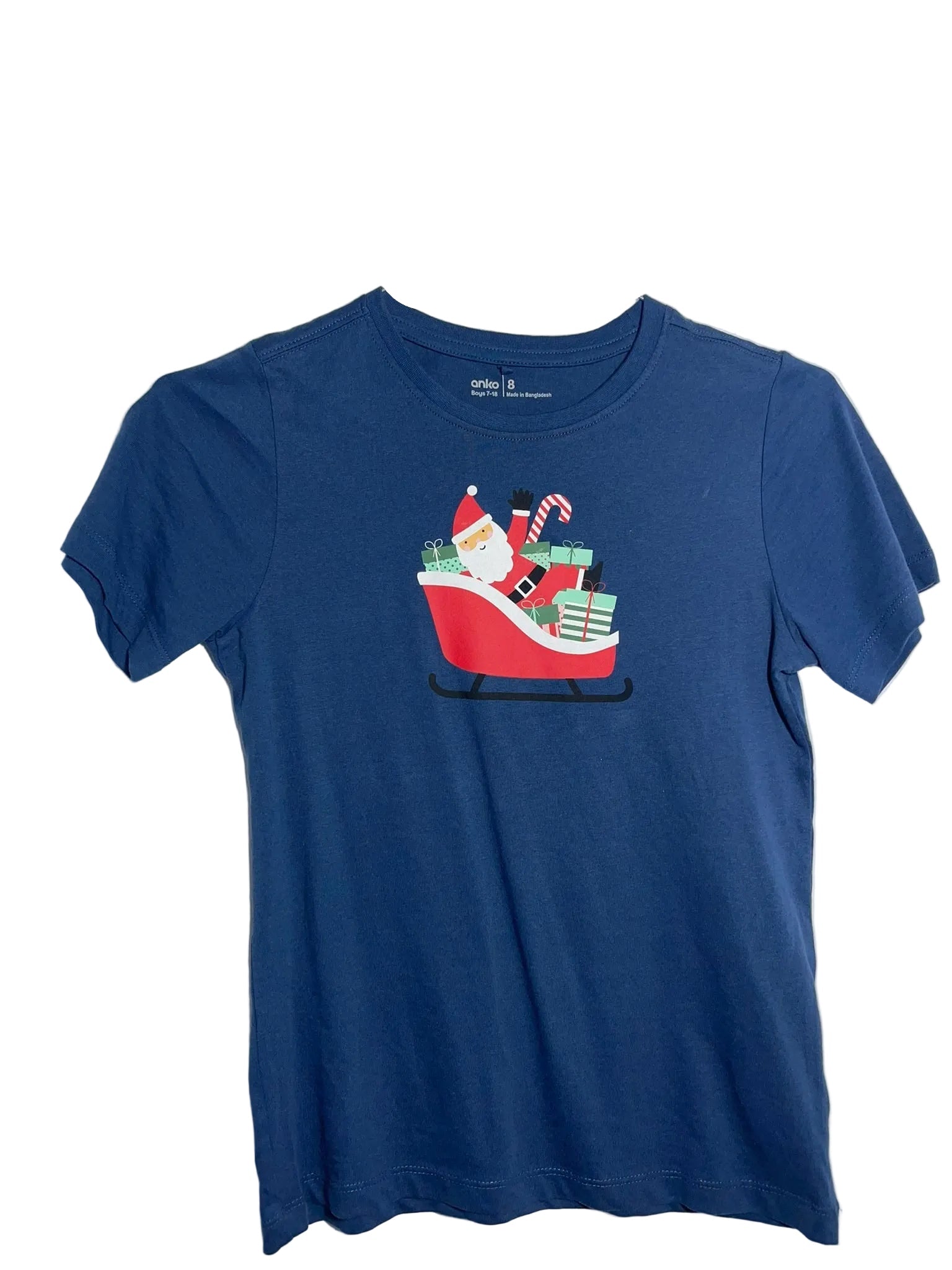 T-shirt de Noël Anko garçon – Bleu Père Noël traîneau