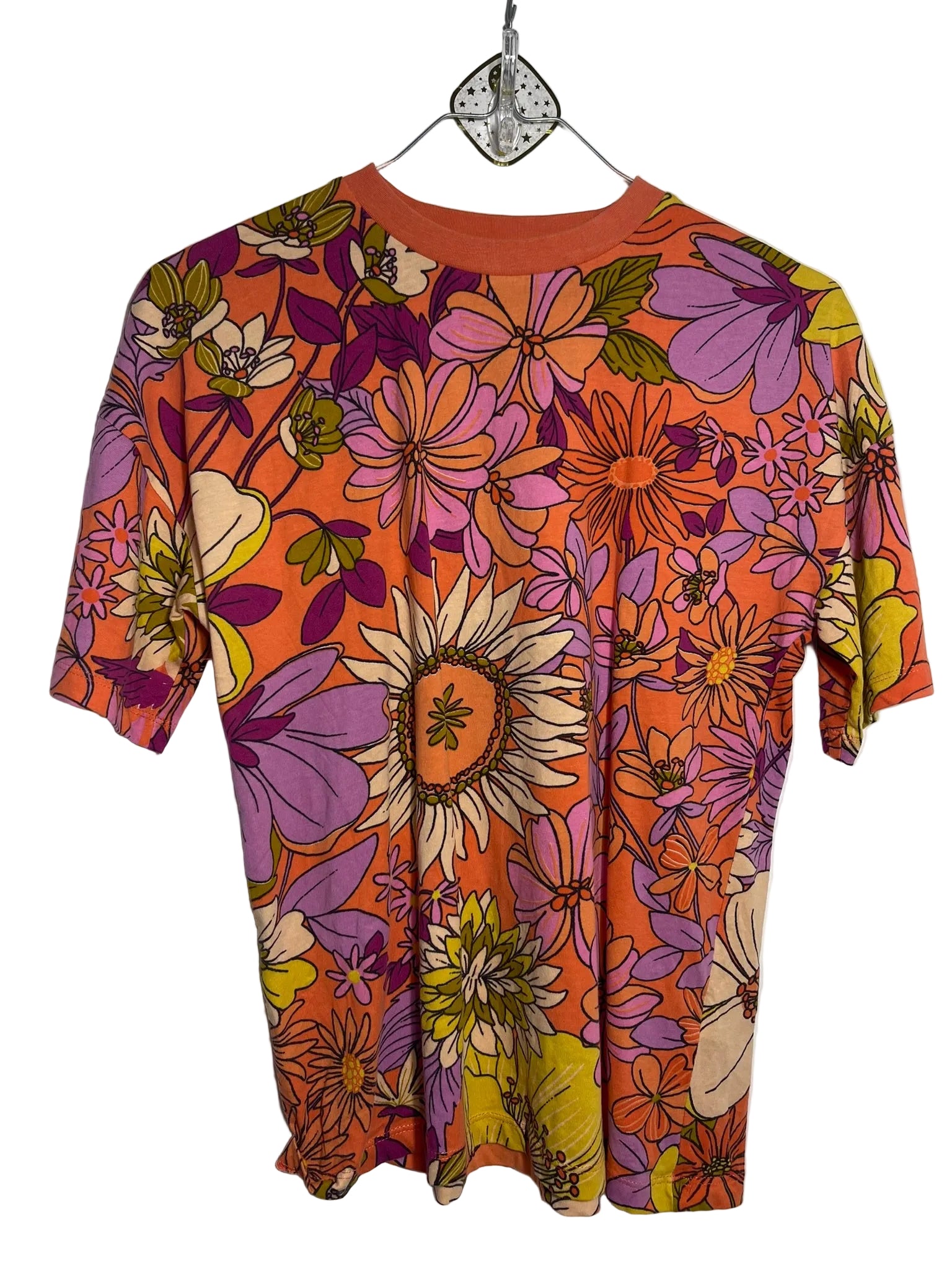 T-shirt imprimé floral rétro – Orange tropical