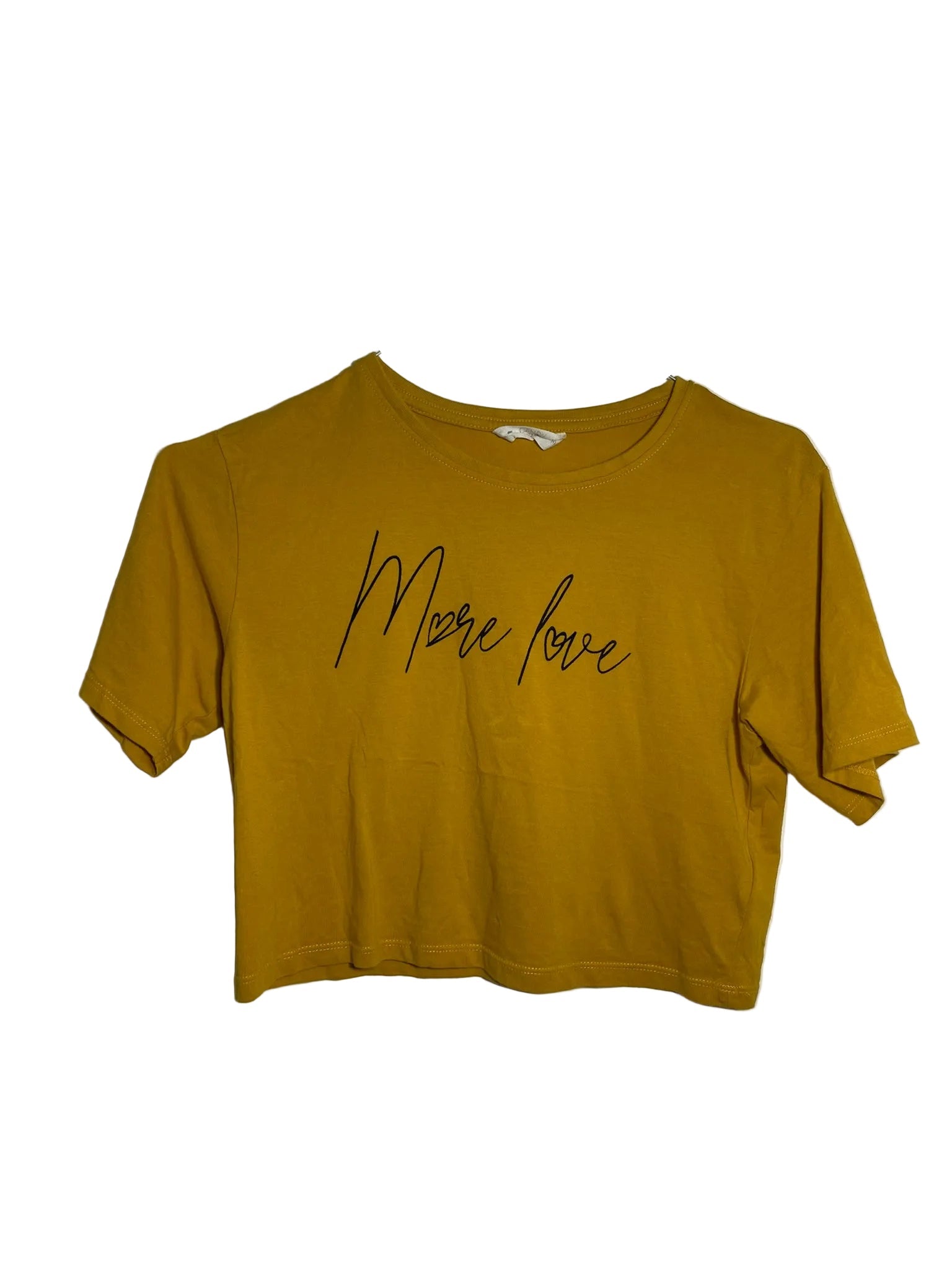 T-shirt crop fille « More Love » – Jaune moutarde