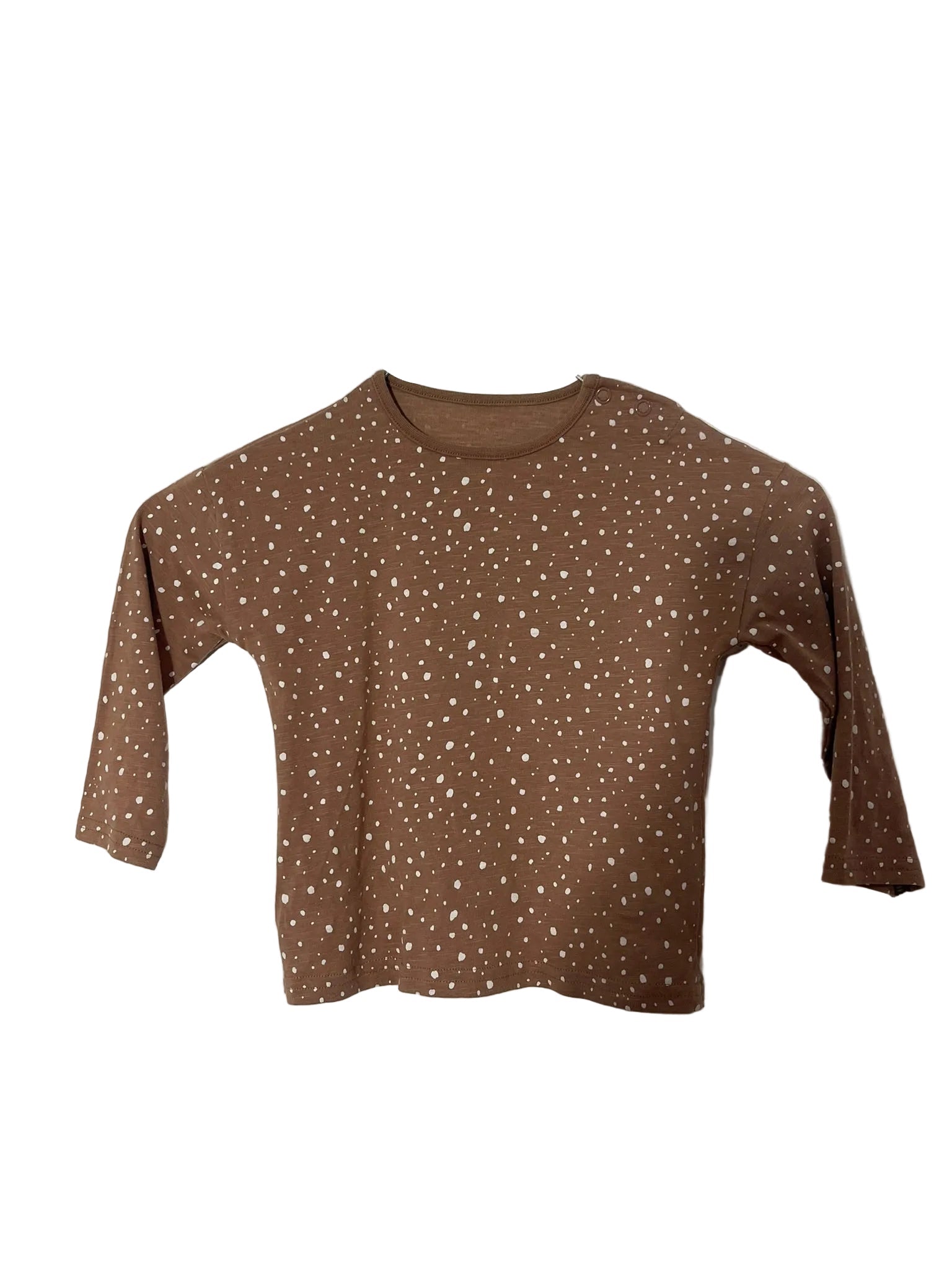 T-shirt manches longues bébé – Marron pois blancs
