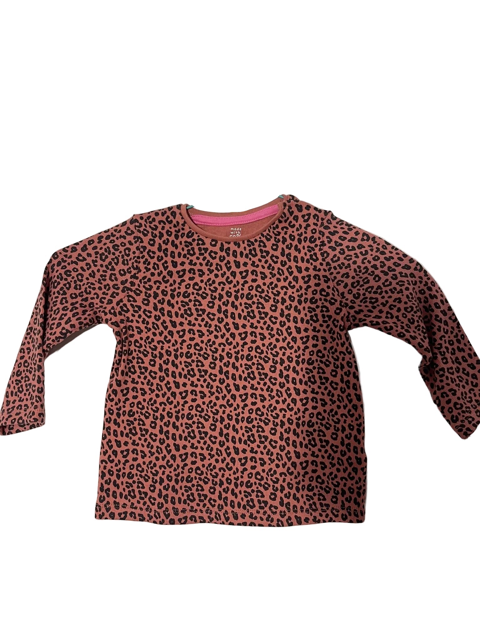 T-shirt manches longues fille – Rose léopard