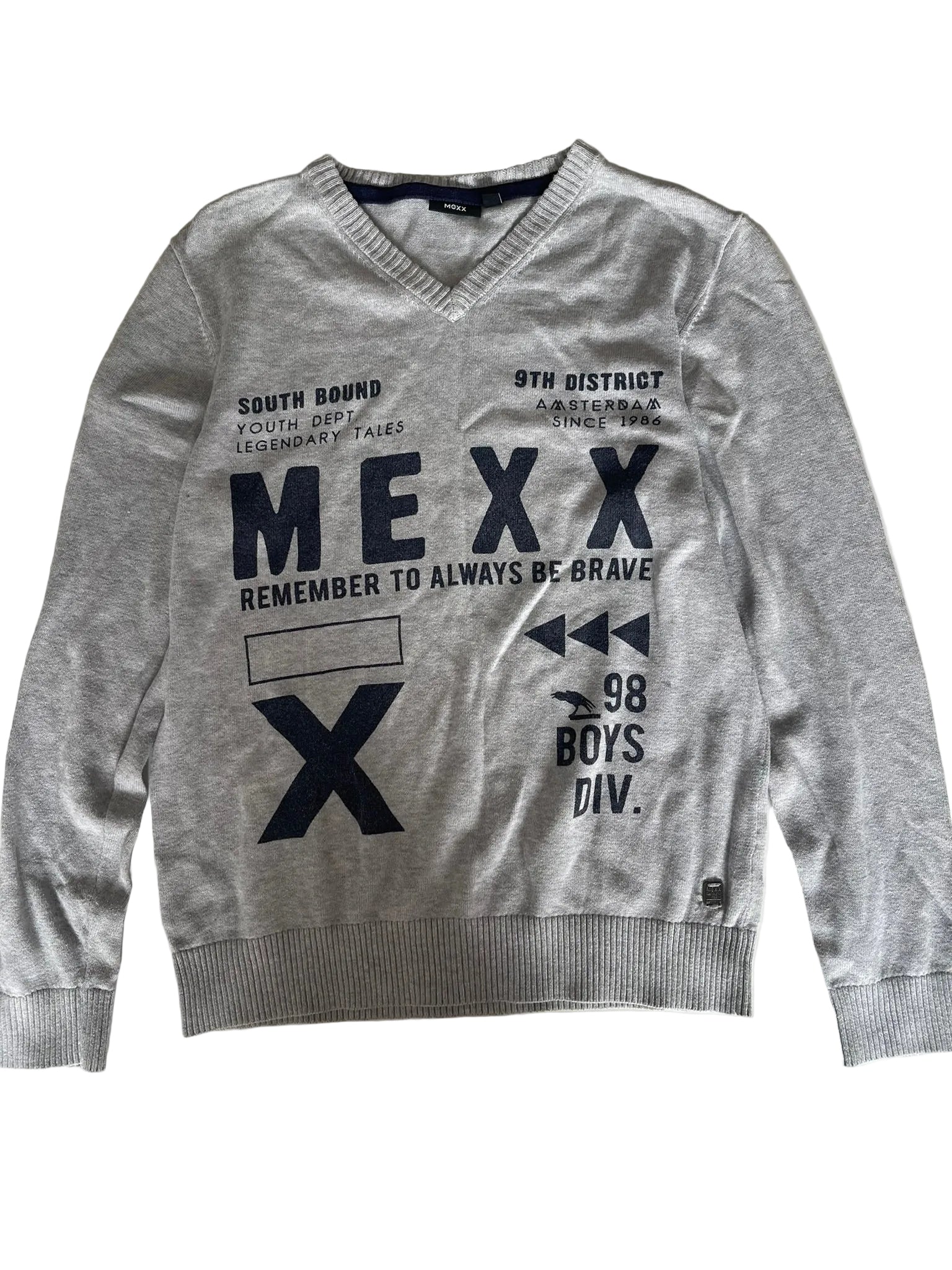 Pull col V MEXX garçon – Gris chiné imprimé