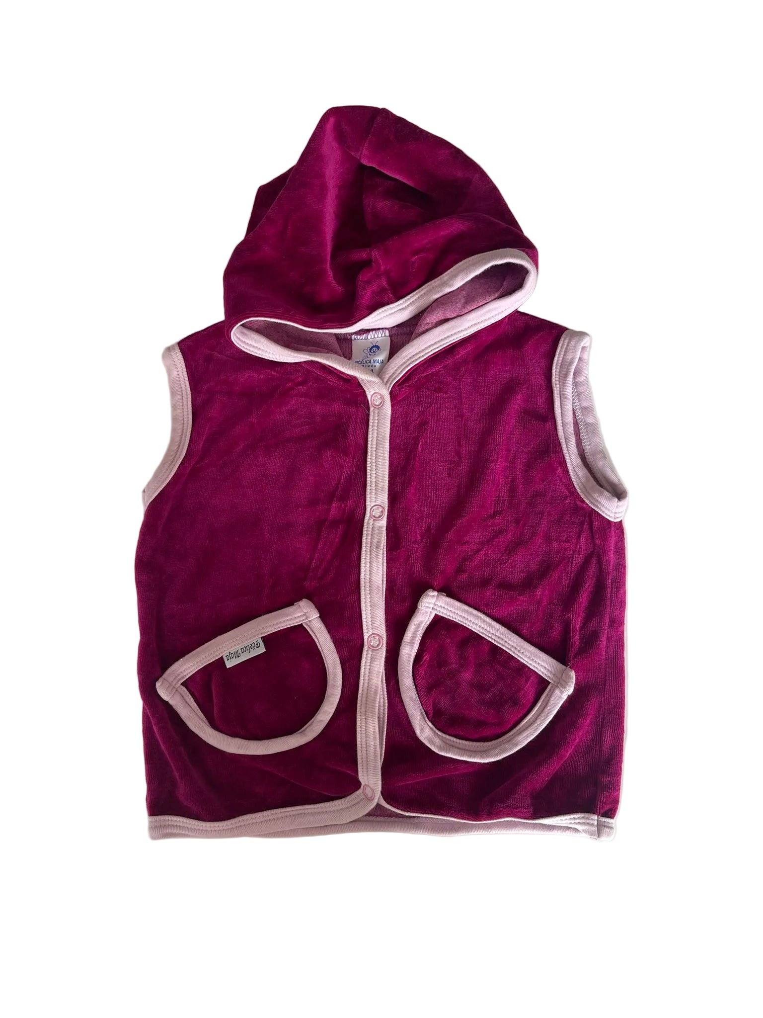 Gilet sans manches à capuche velours bébé – Bordeaux