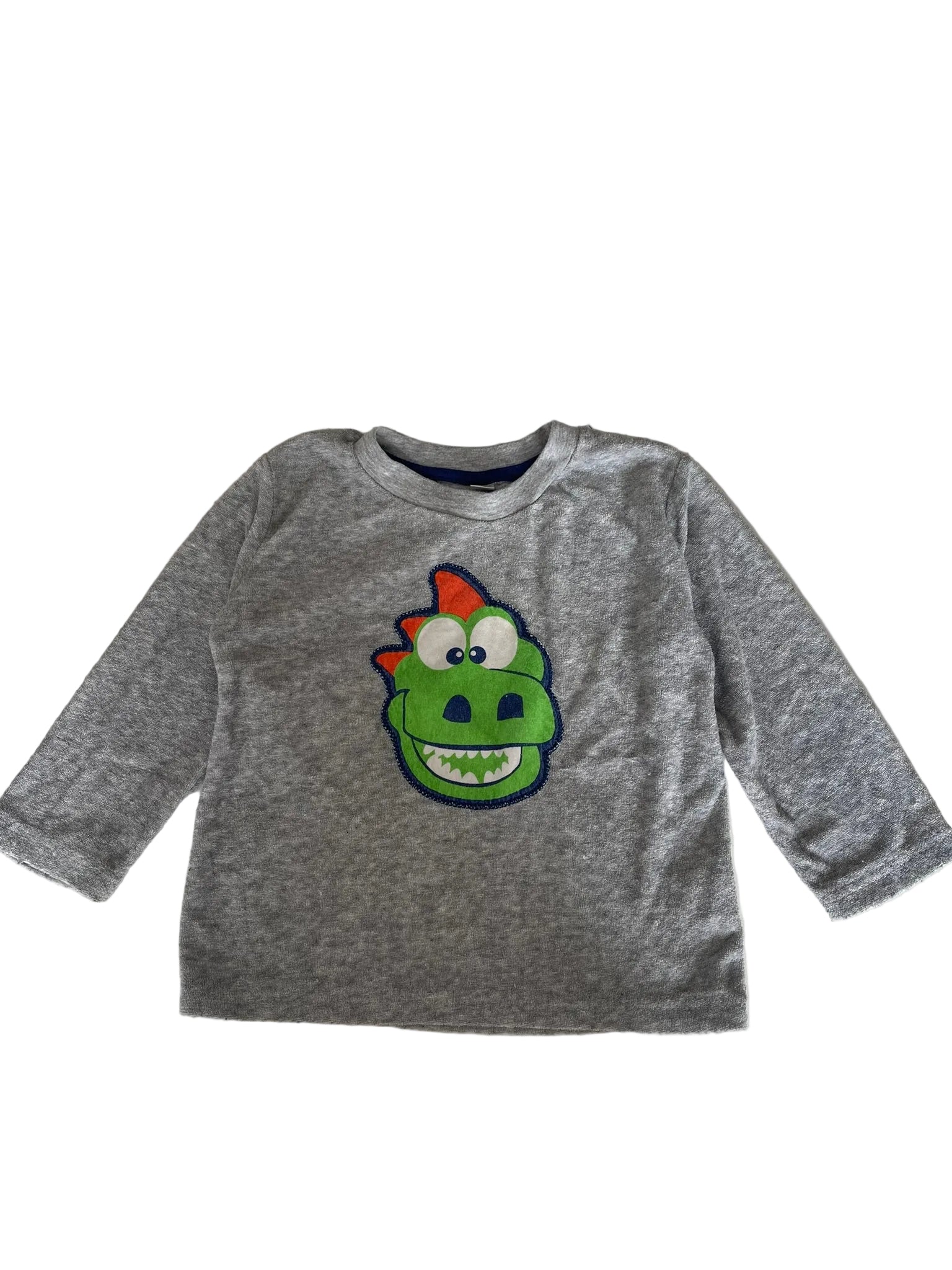 T-shirt velours bébé – Gris dinosaure souriant