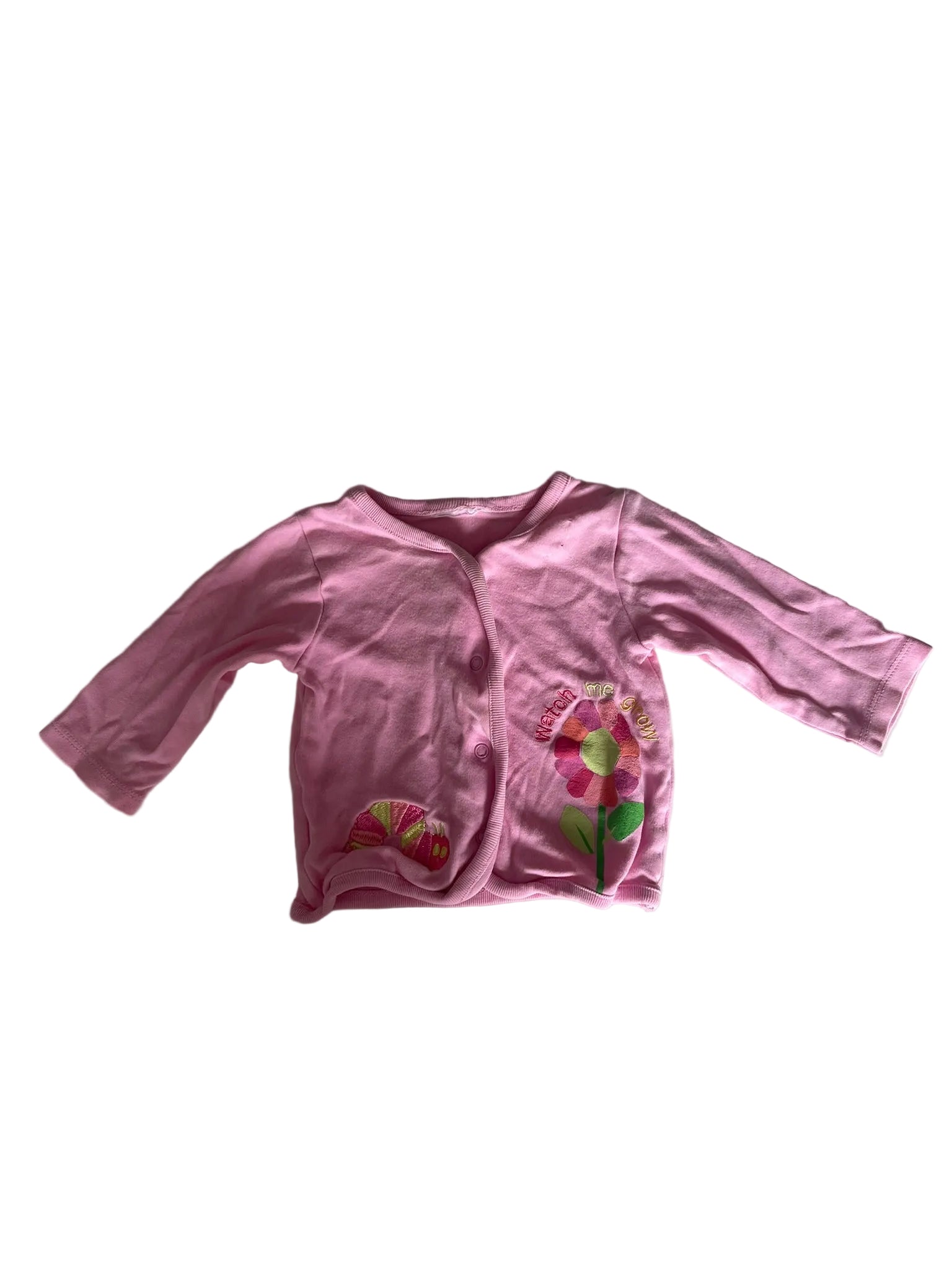 Gilet en coton rose pour bébé avec broderie fleur et escargot
