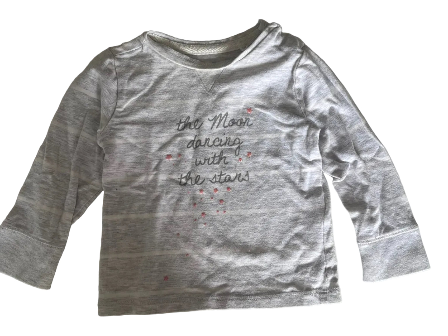 T-shirt manches longues gris chiné avec motif lune et étoiles