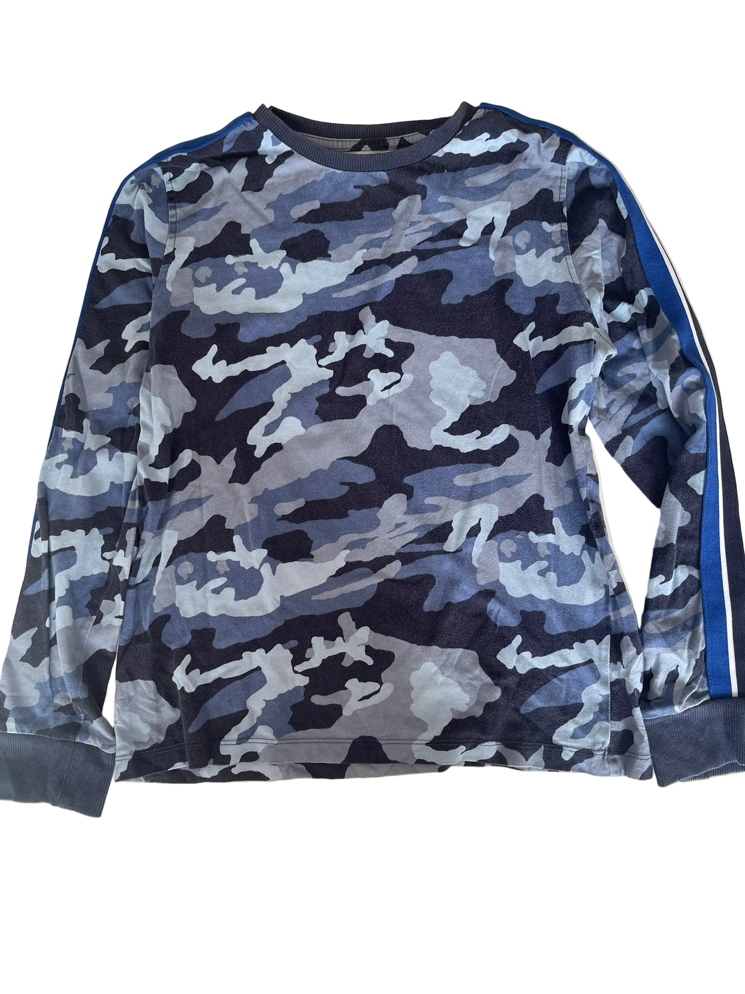 T-shirt manches longues garçon motif camouflage bleu