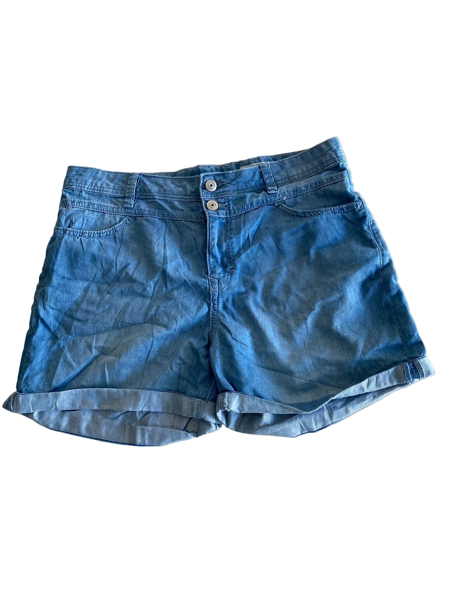 Short jean bleu clair revers large taille mi