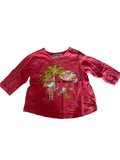 T-shirt rose vif imprimé plage et cocotiers