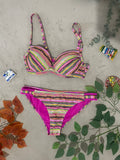 Maillot de bain 2 pièces imprimé ethnique aztèque fuchsia