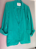 Blazer long vert émeraude à manches retroussables