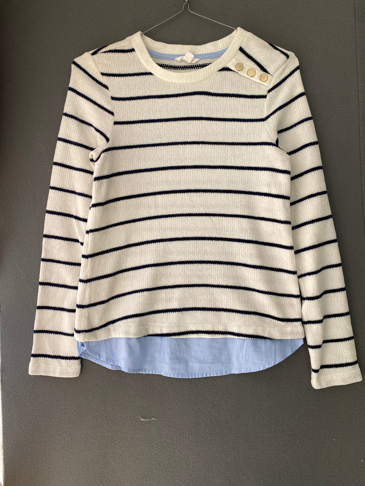 Pull marinière en chenille effet 2 en 1 chemise