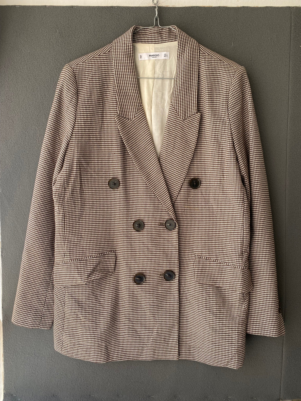 Blazer croisé pied-de-poule marron