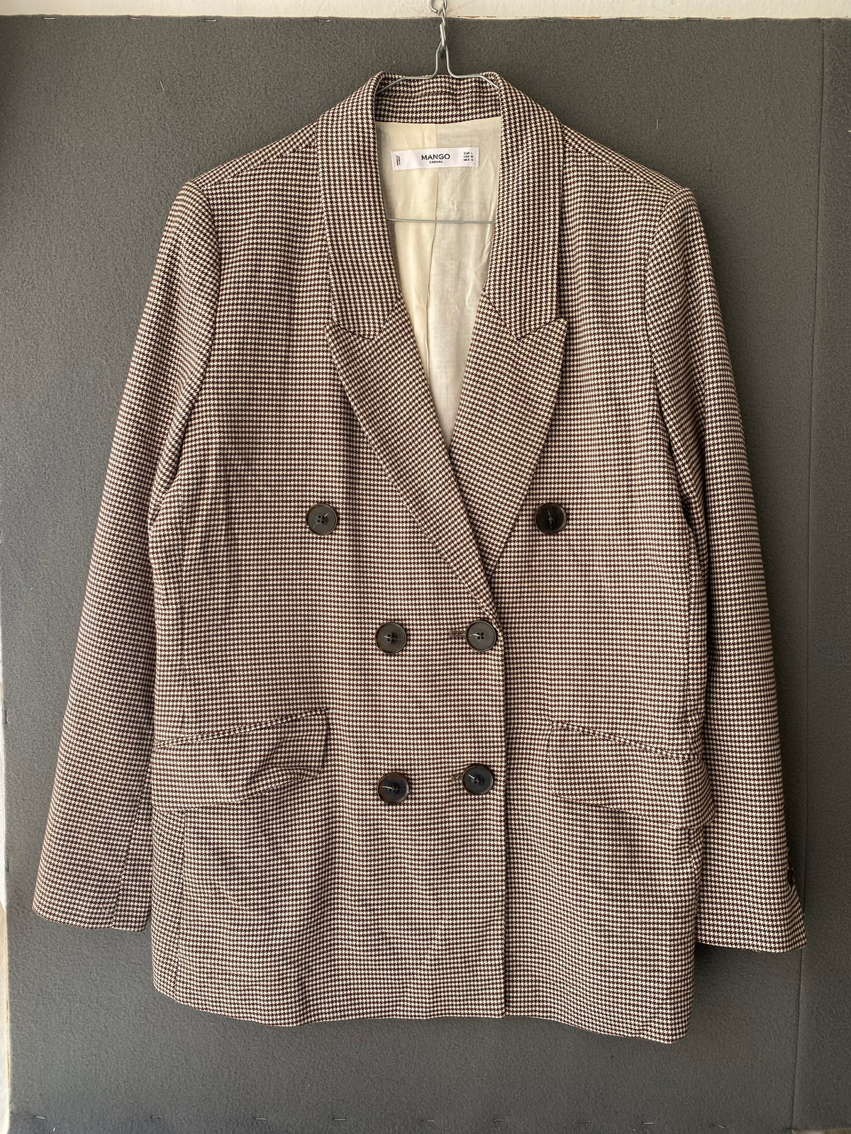 Blazer croisé pied-de-poule marron