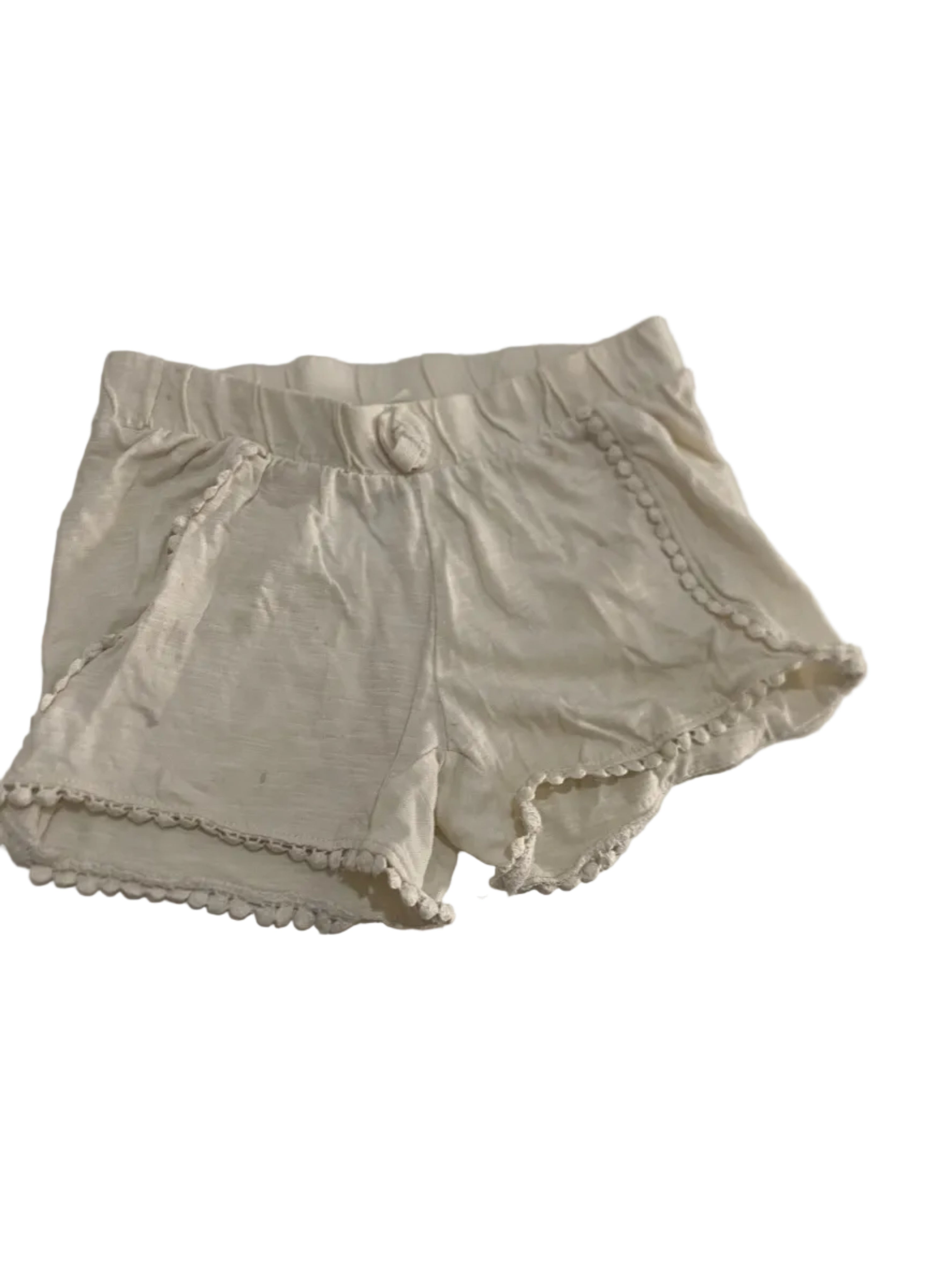 Short blanc coton pompon fille