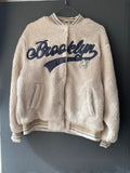 Bomber teddy écru brodé Brooklyn