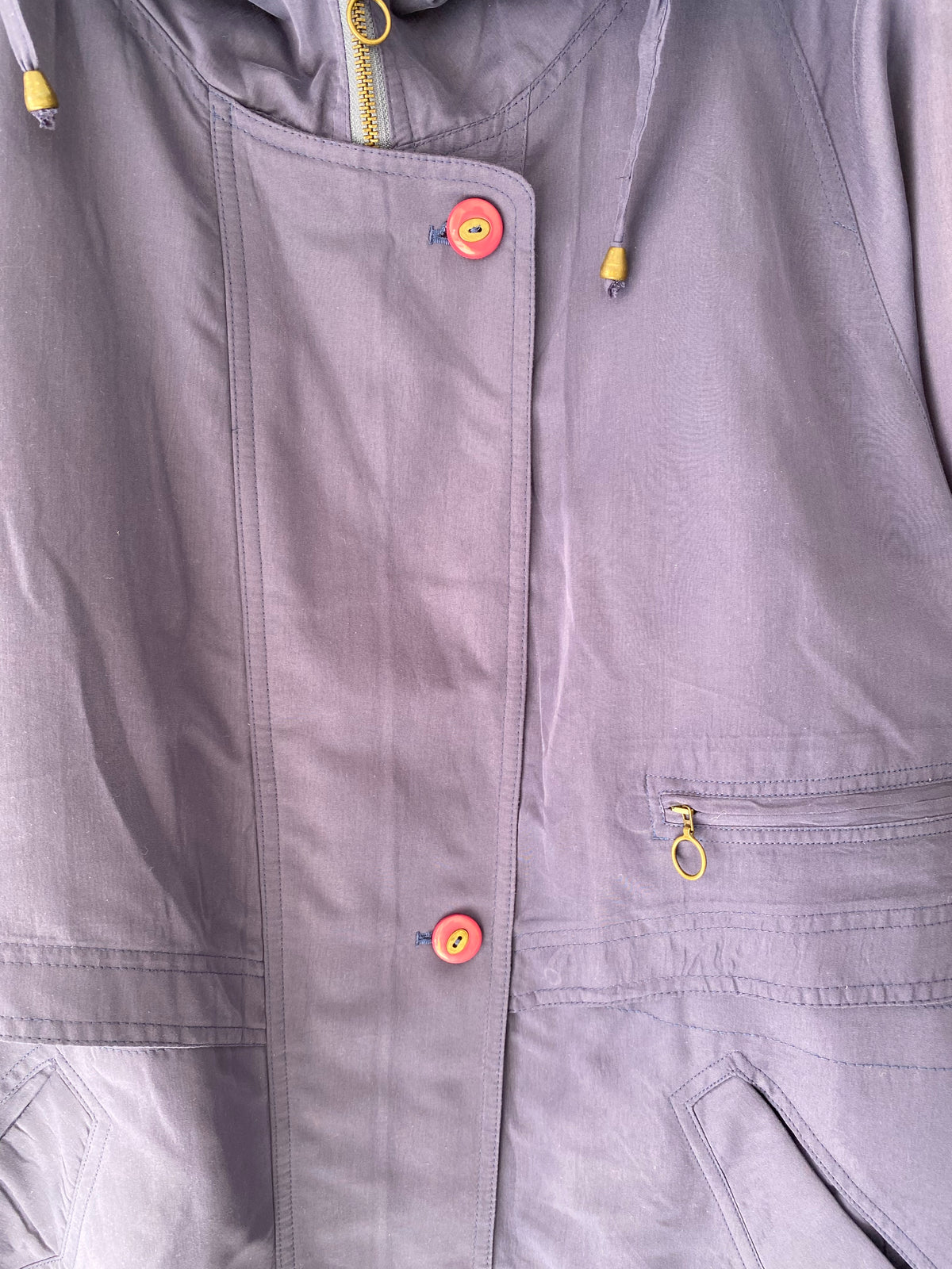 Parka vintage bleu indigo boutons roses
