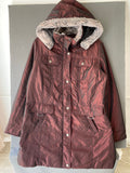 Manteau parka bordeaux irisé à capuche fourrée