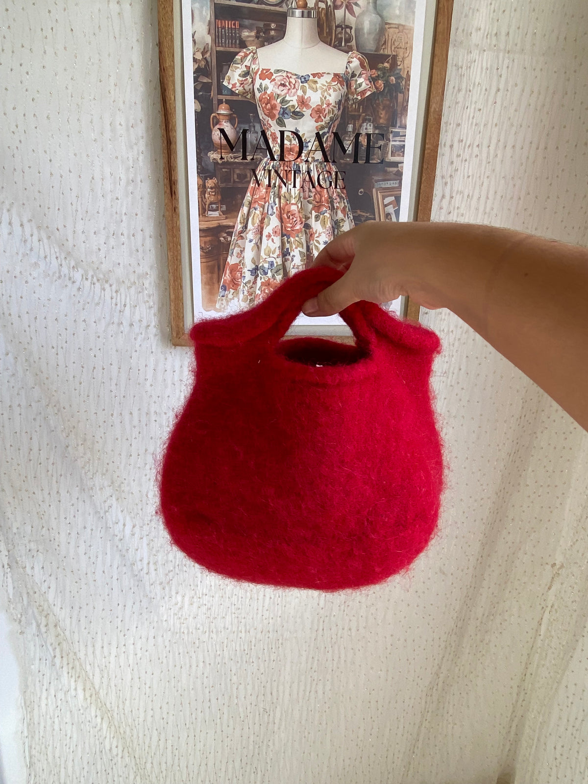 Handmade red fuzzy mini bag