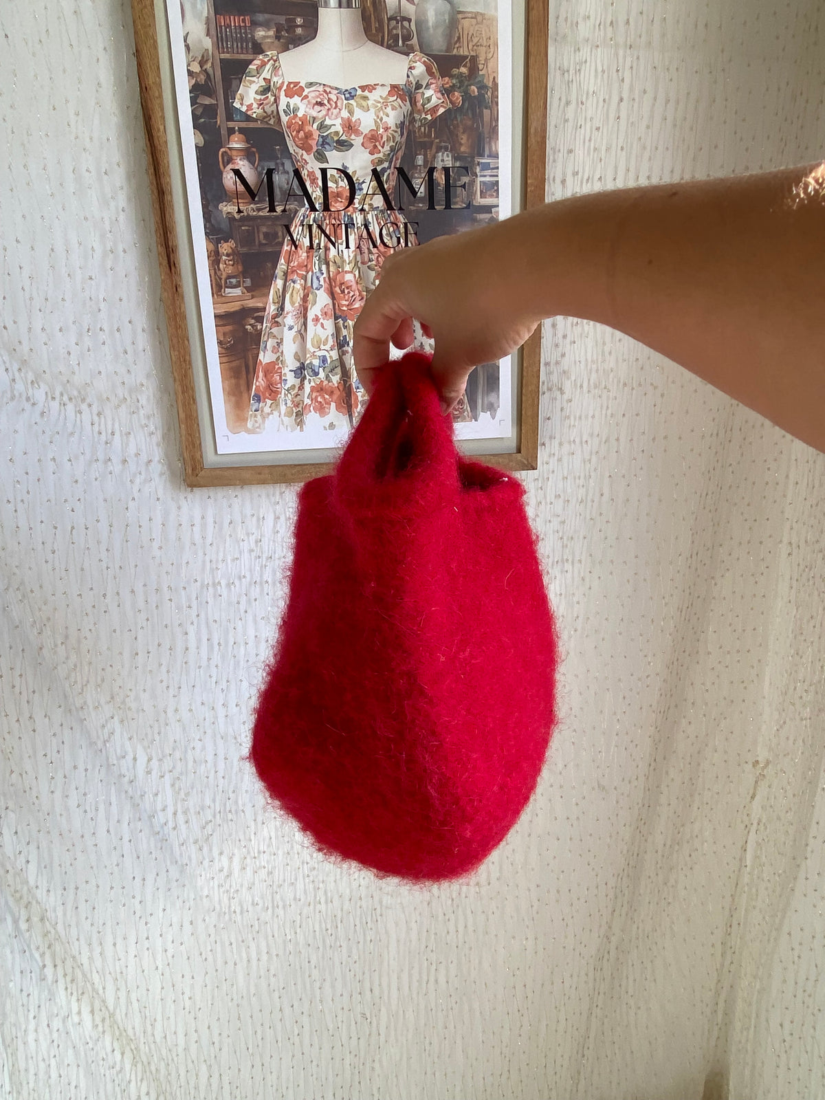 Handmade red fuzzy mini bag