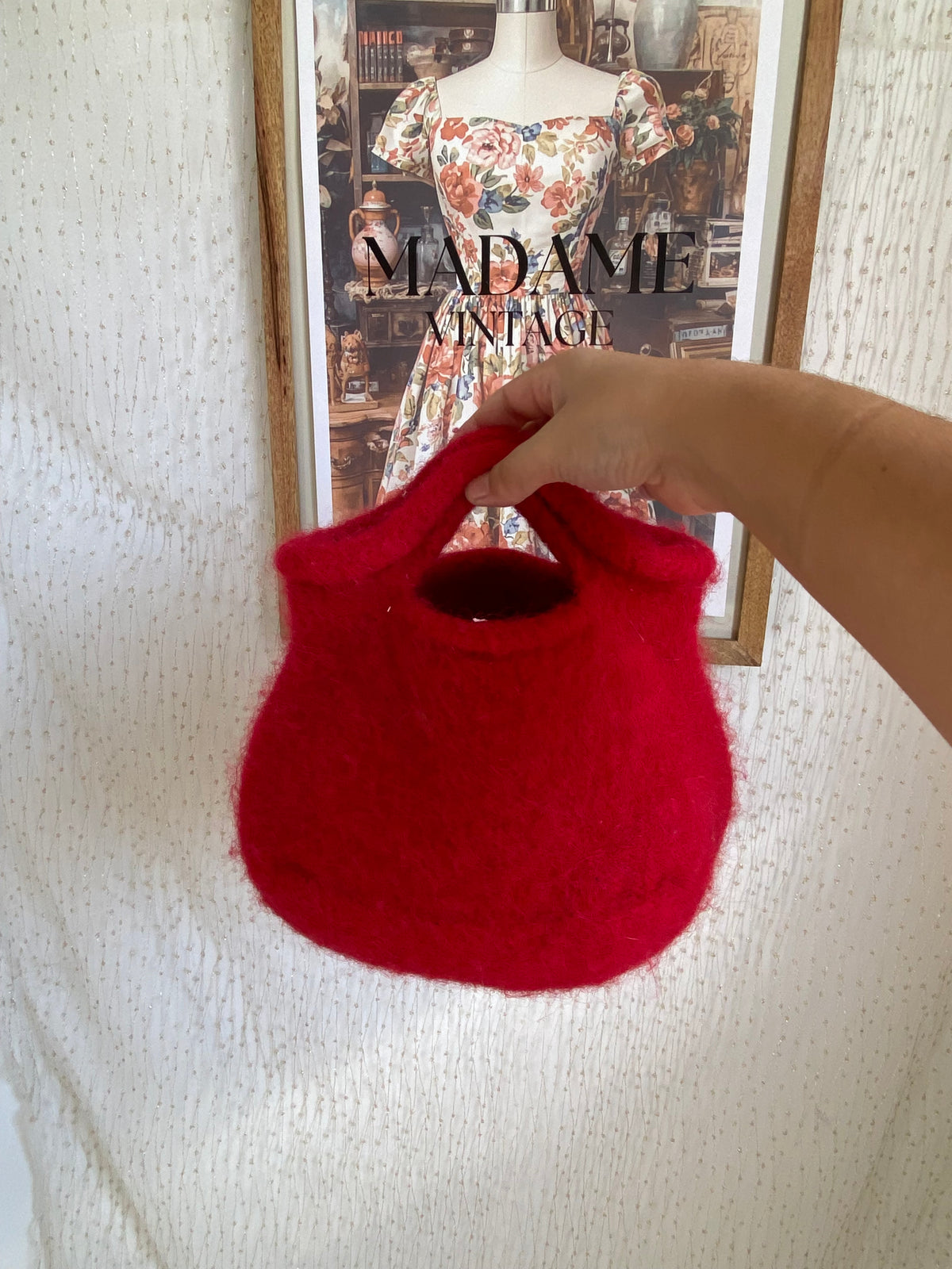 Handmade red fuzzy mini bag
