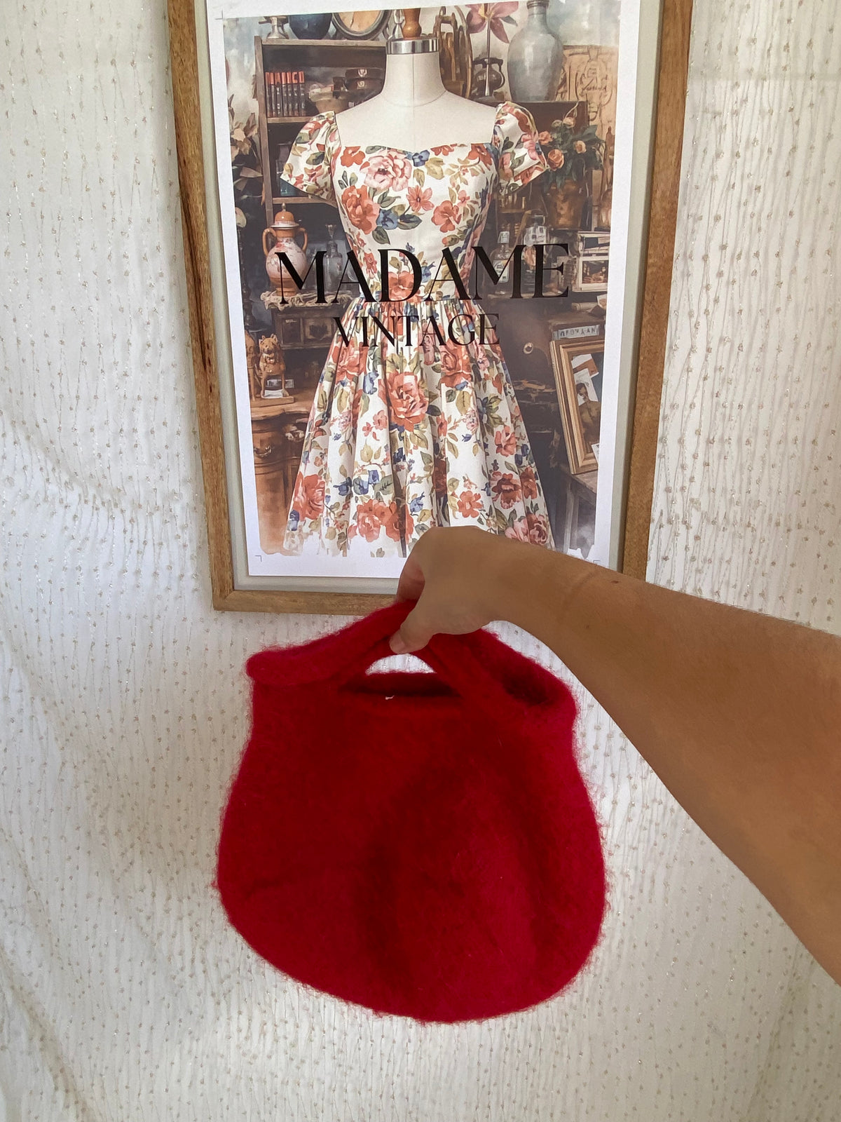 Handmade red fuzzy mini bag