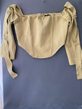 Top corset à fines rayures olive et manches sanglées