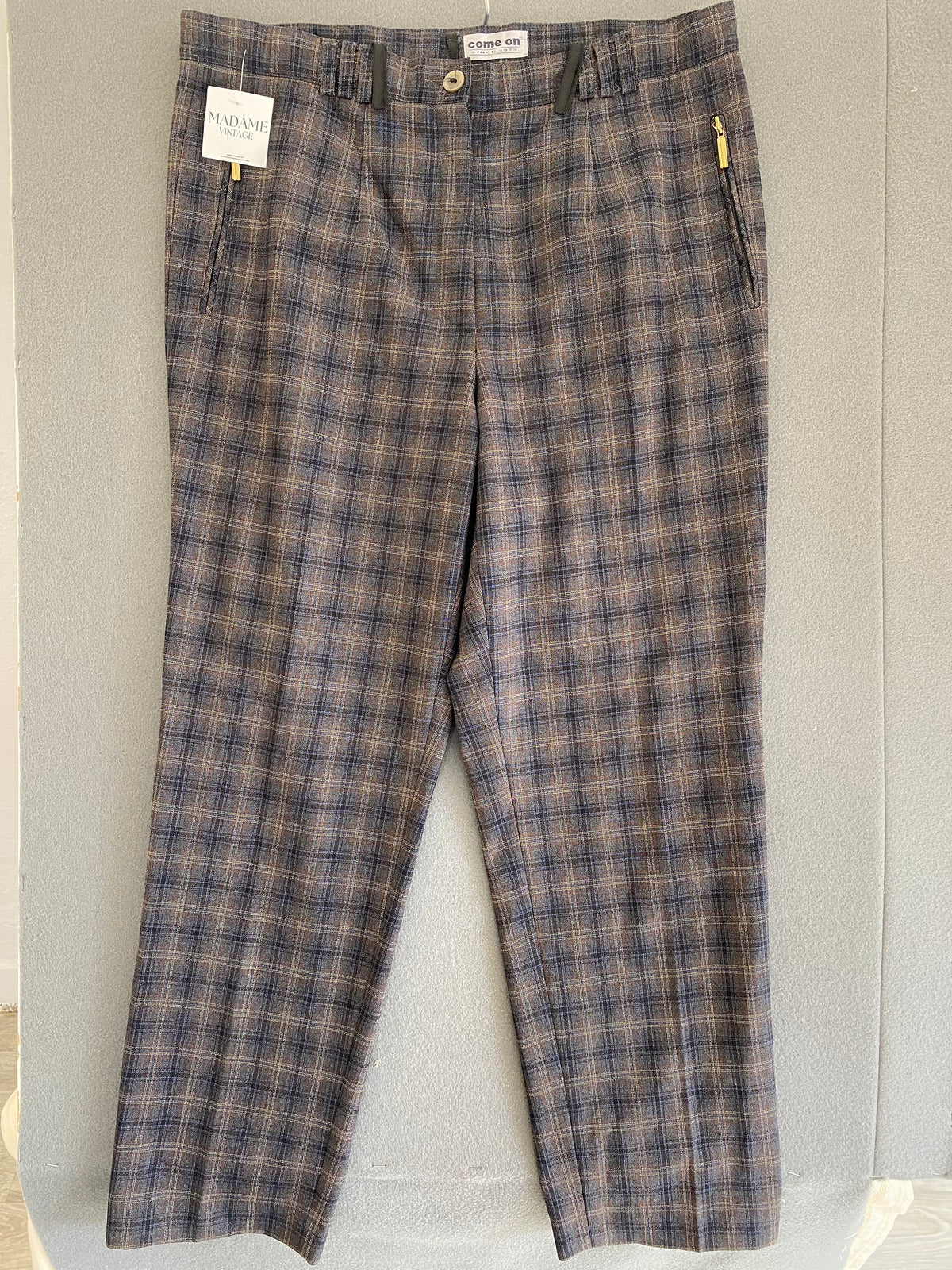 Pantalon à carreaux Come On – gris bleu, zips dorés