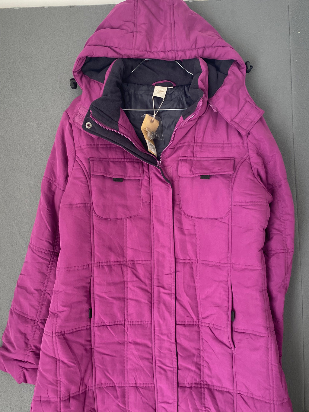 Manteau matelassé long violet à capuche