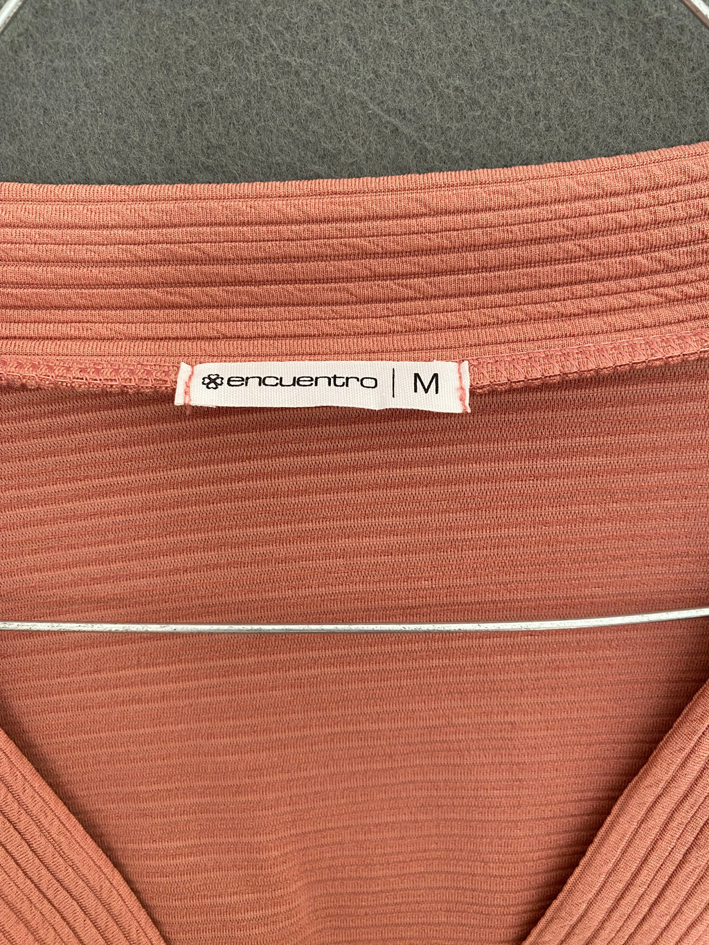 Pull col V terracotta texturé