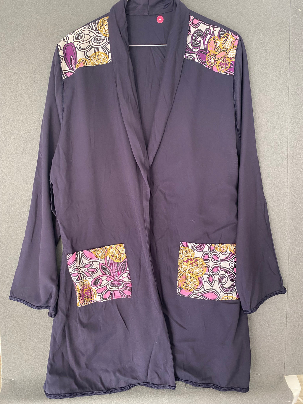 Veste kimono bleu marine à empiècements wax