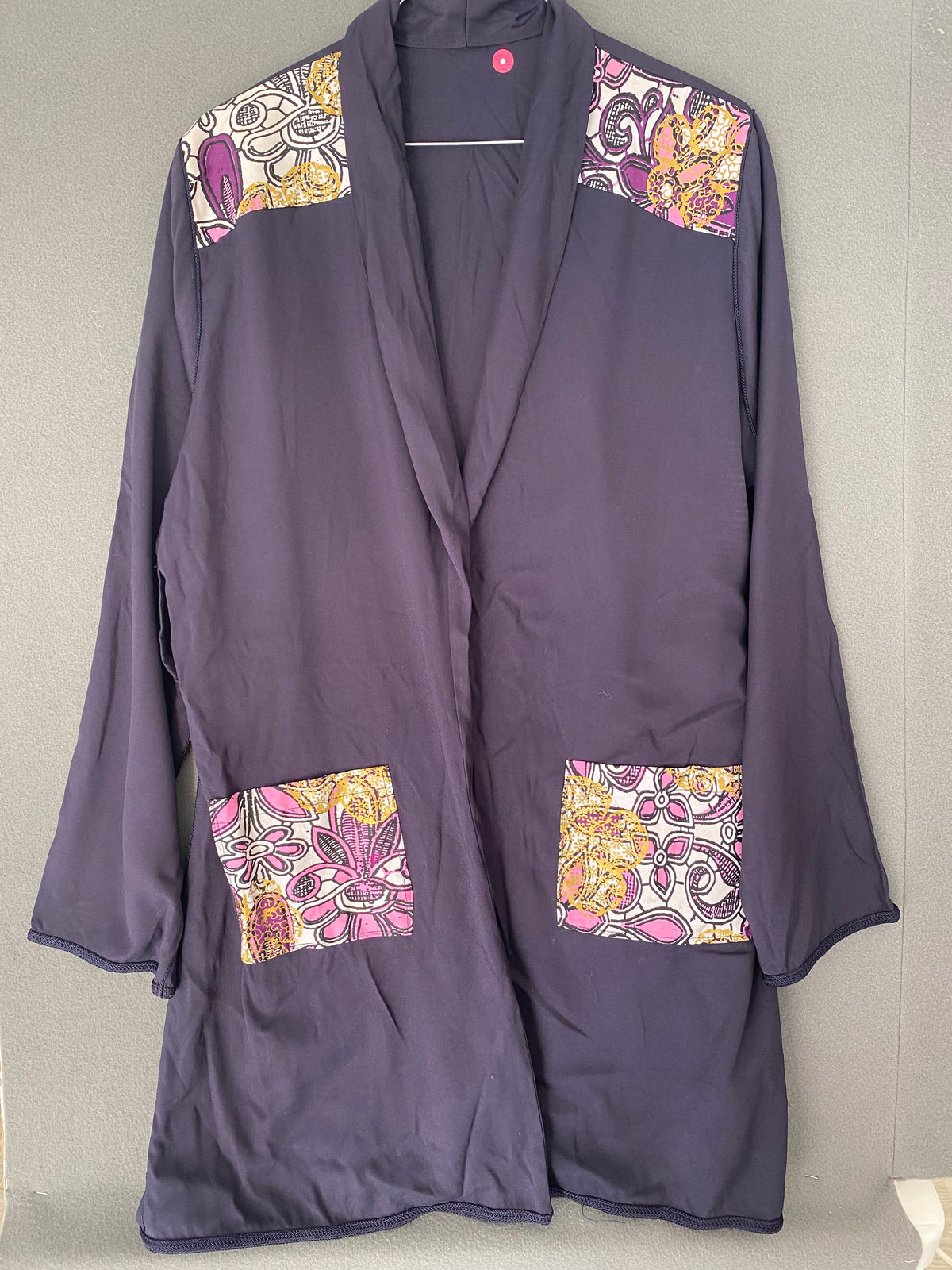 Veste kimono bleu marine à empiècements wax