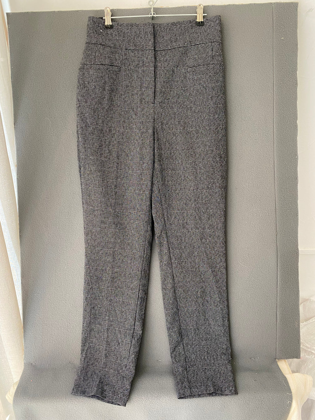 Pantalon prince-de-galles gris taille haute