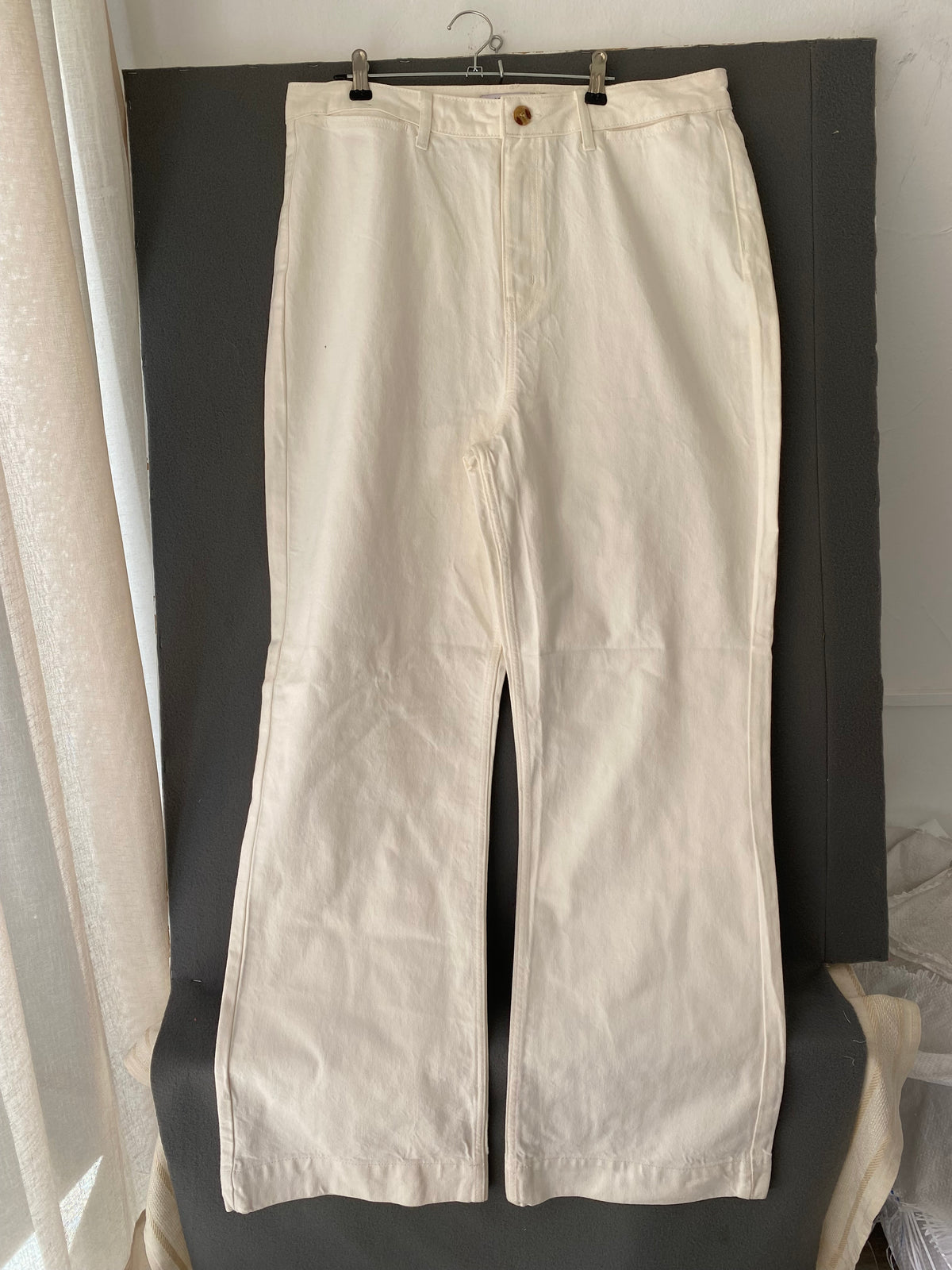 Pantalon large écru taille haute