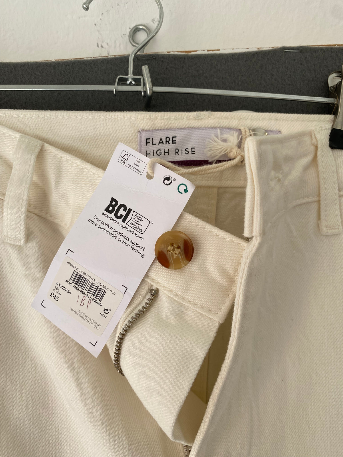 Pantalon large écru taille haute