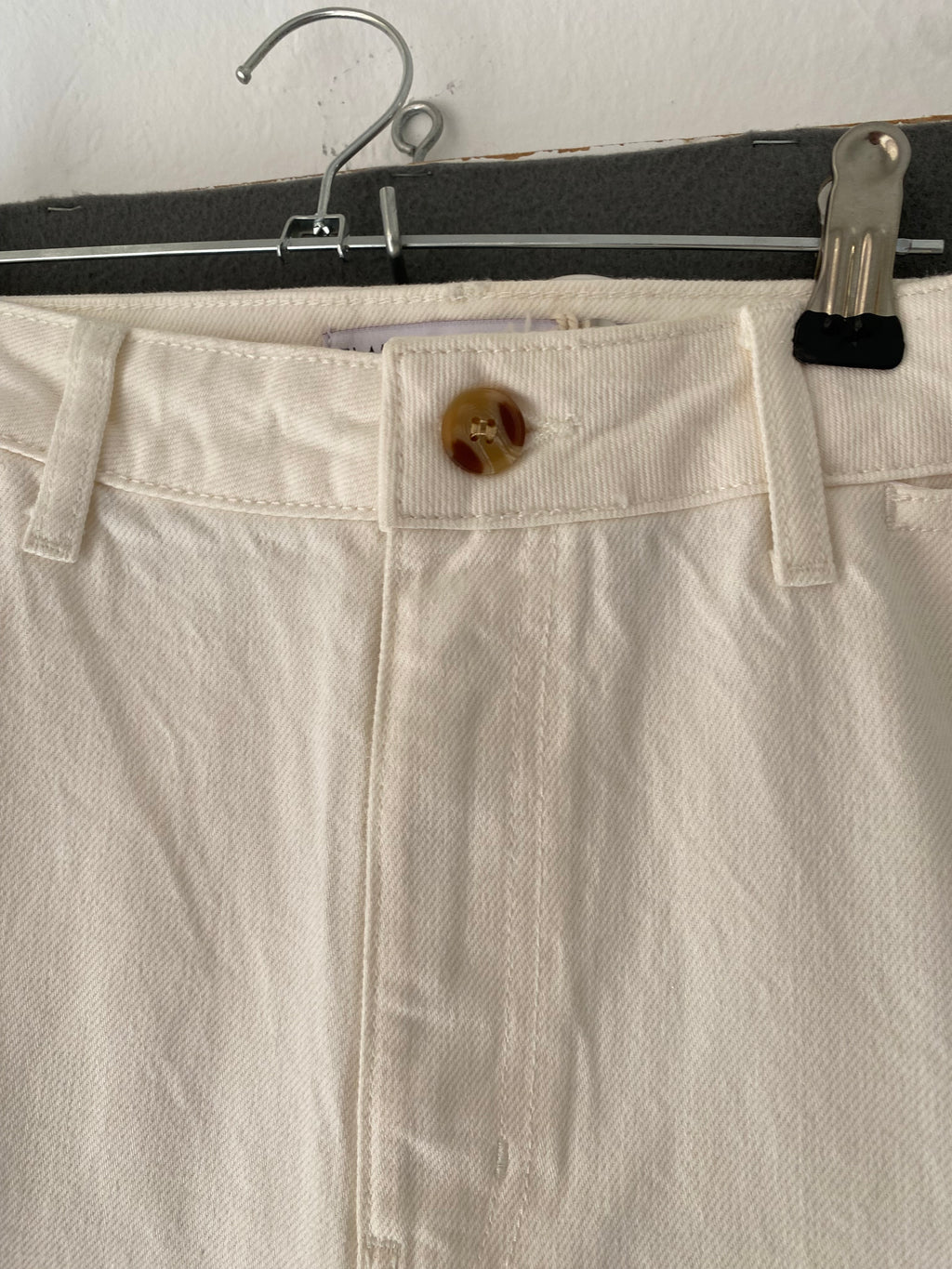 Pantalon large écru taille haute