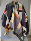 Poncho ouvert patchwork prune et moutarde