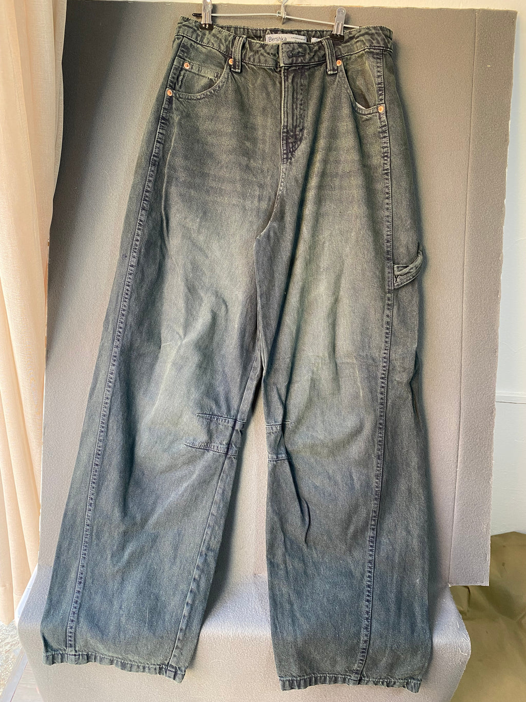 Jean baggy délavé vert-gris