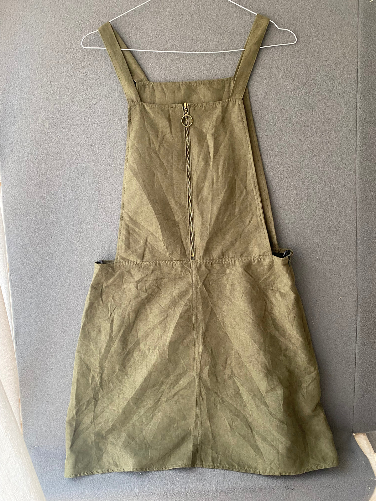 Robe salopette en suédine kaki à zip