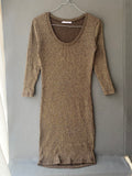 Robe côtelée scintillante bronze à manches 3/4