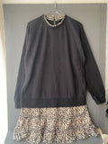 Robe sweat effet 2 en 1 noir et jupe léopard