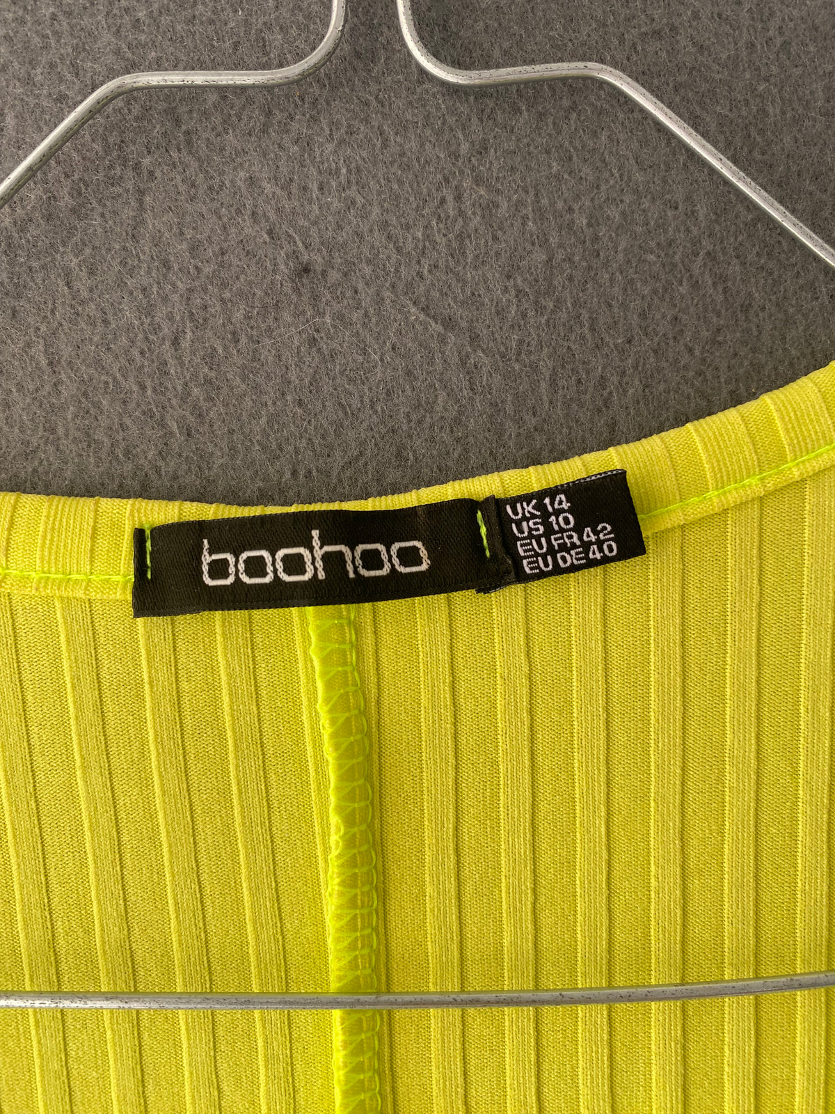 Robe midi côtelée jaune fluo