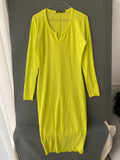 Robe midi côtelée jaune fluo