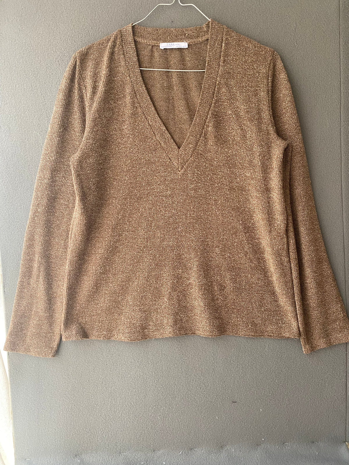 Pull col V marron chiné
