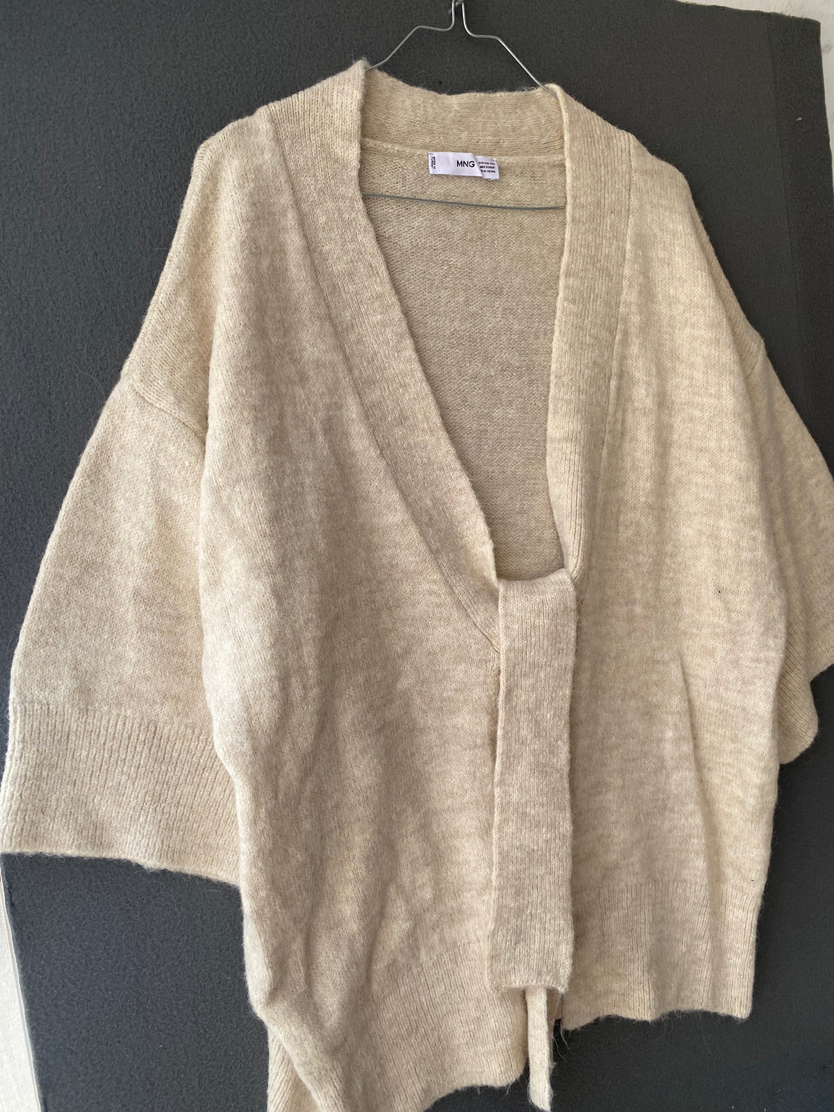 Gilet kimono beige à lien à nouer