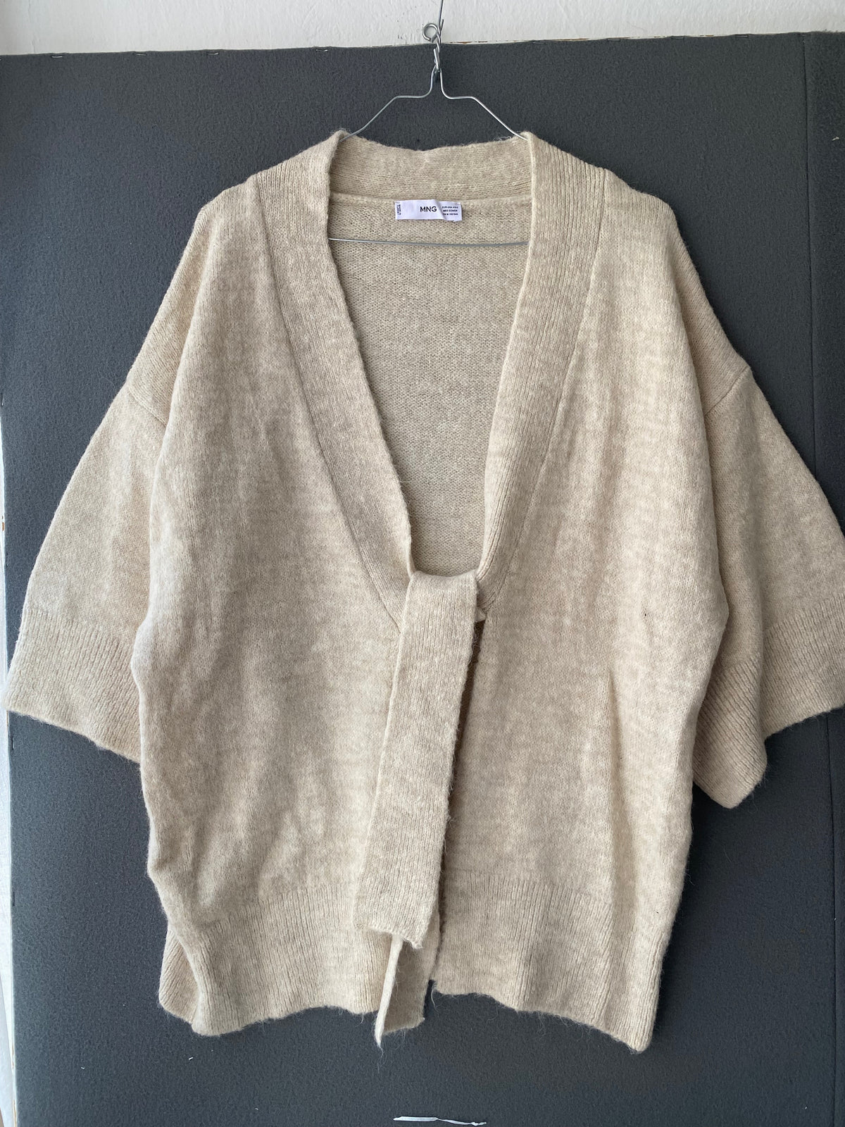 Gilet kimono beige à lien à nouer