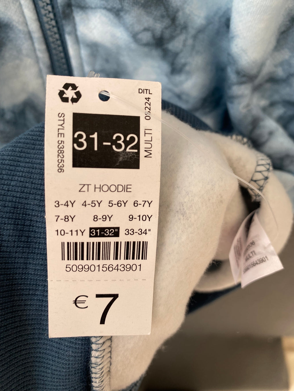 Sweat zippé à capuche effet marbré bleu