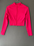 Veste courte zippée côtelée fuchsia
