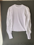 Top blanc côtelé à manches bouffantes en popeline