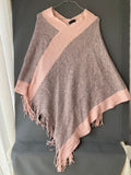 Poncho gris et rose à franges